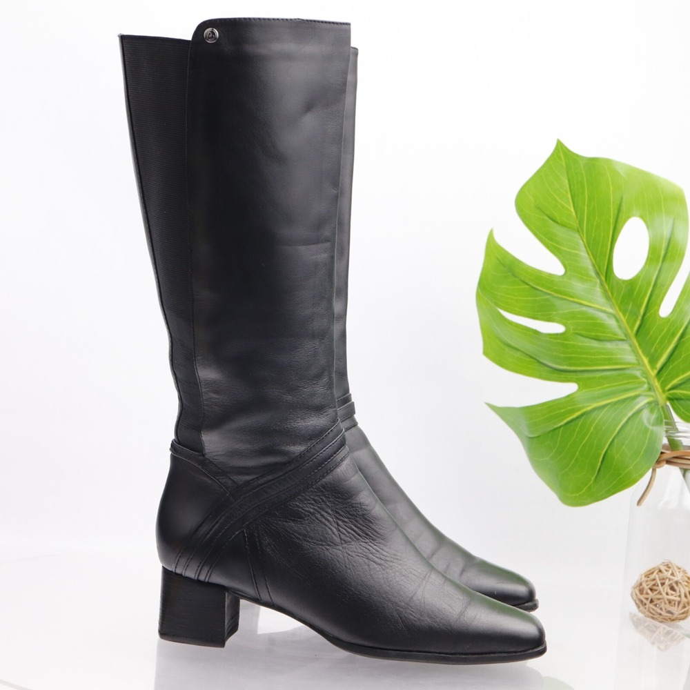 Blondo Womens Riding Boots Size 8.5 WIDE Calf Black Leather Knee High Waterproof